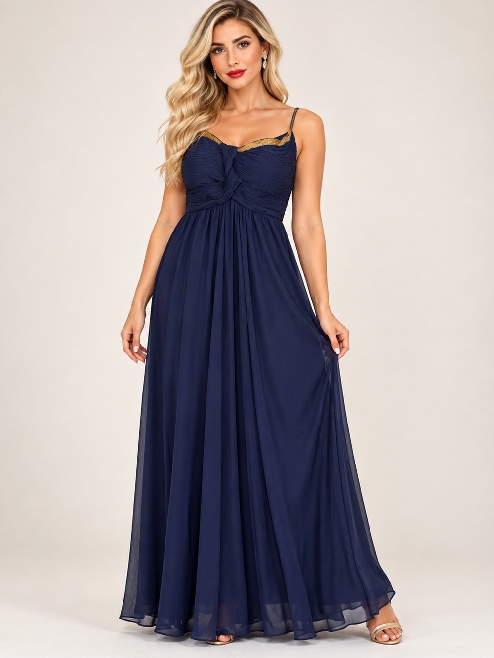 Calvin Klein Navy Maxi Dress with Gold Accent